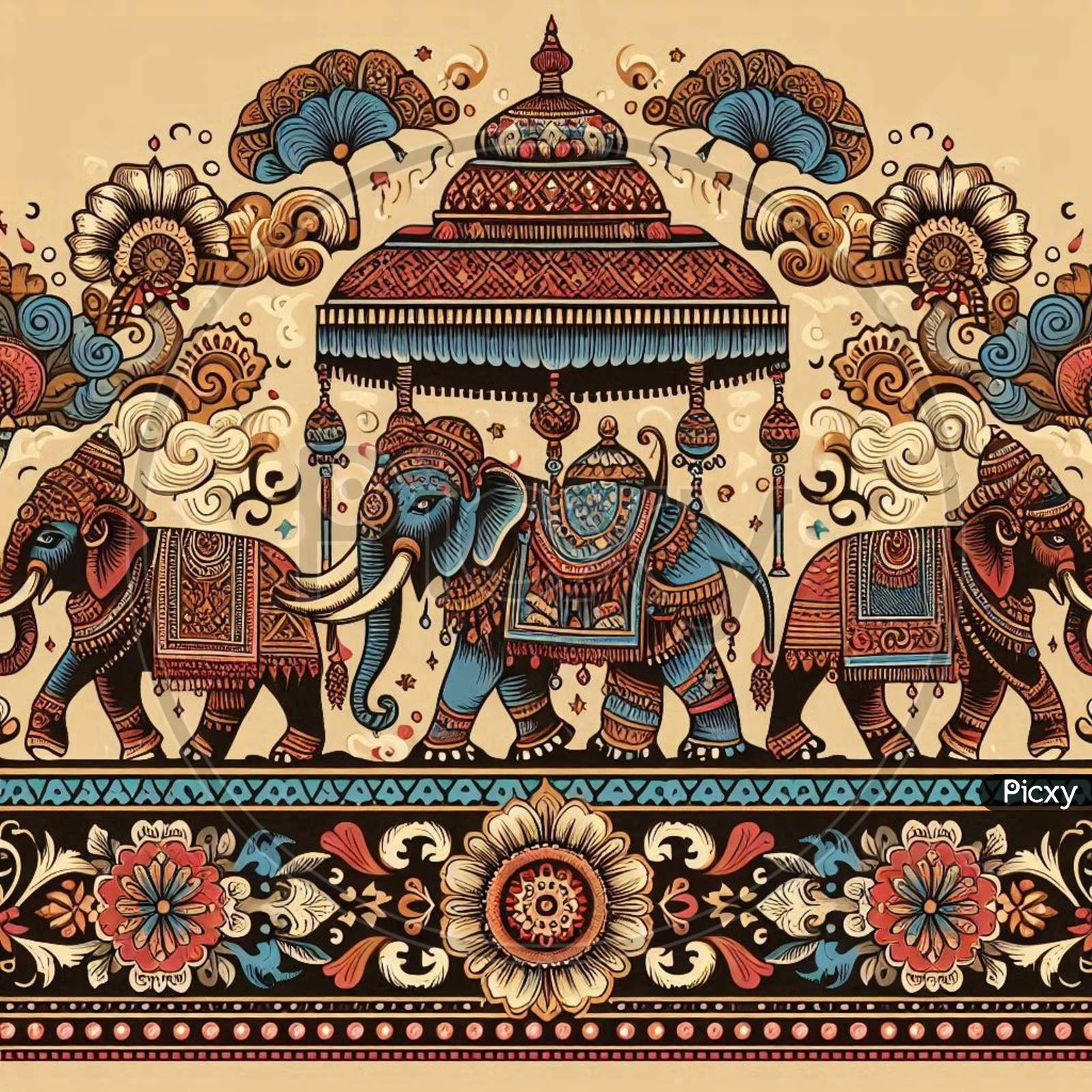 Image of Intricate Golden Elephant Design With Ornamental Details