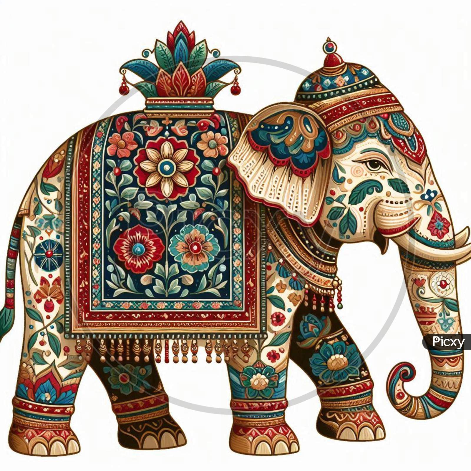 Image of Intricate Golden Elephant Design With Ornamental Details
