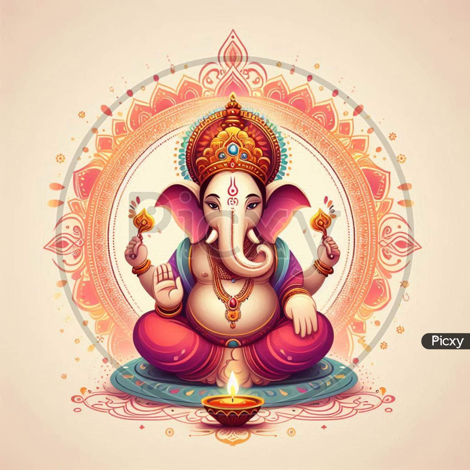 Image of Colorful Illustration of Lord Ganesha With Mandala