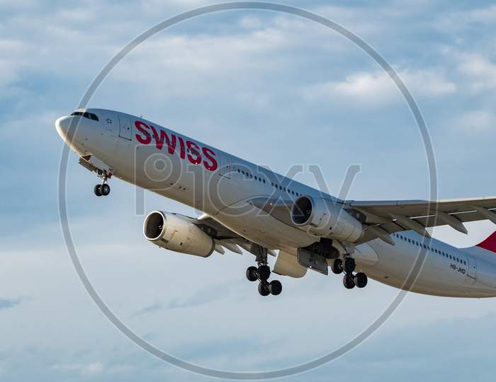 Image of Swiss Airbus A330-343 Jet In Zurich In Switzerland