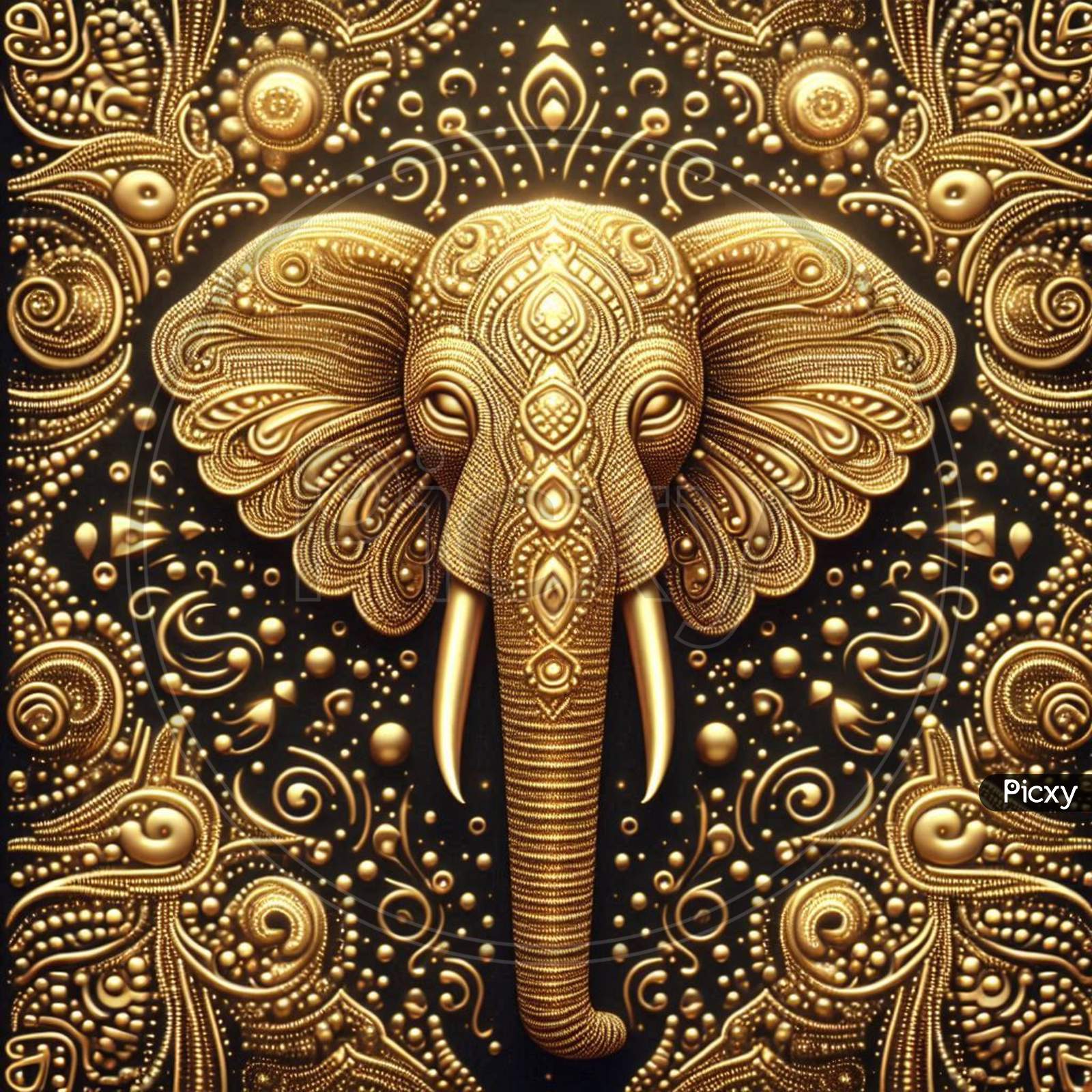 ゴールデンエレファント　anthony Image of Intricate Golden Elephant Design With Ornamental Details