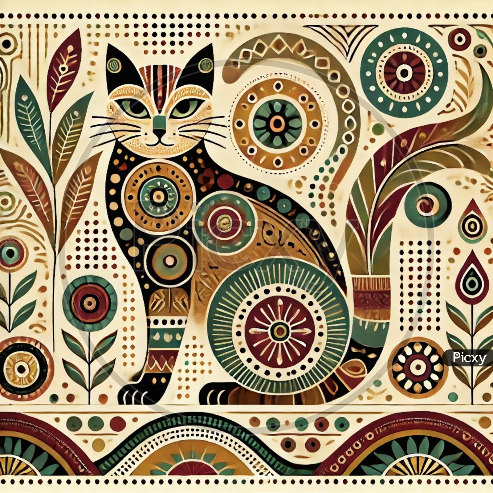 Image of Gond Art Cat – Traditional Elegance with Modern