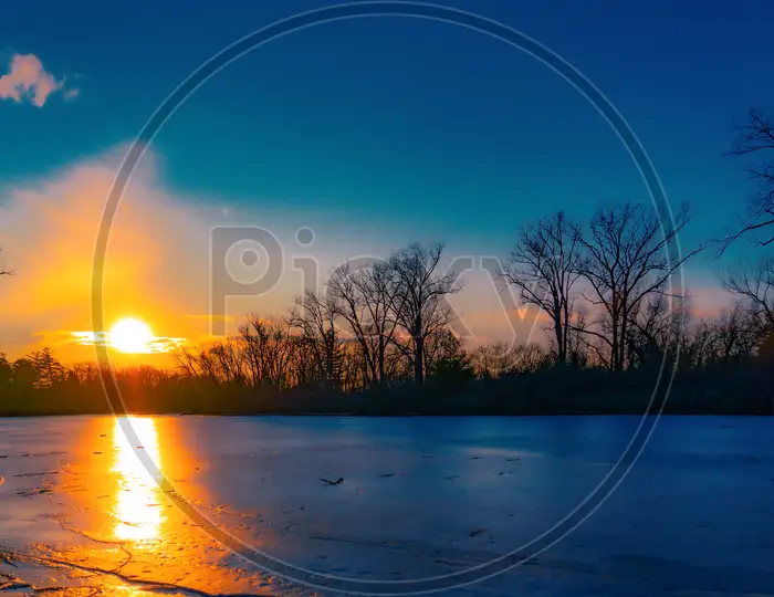 Image of Winter Lake And Sunset Light-ZX079423-Picxy