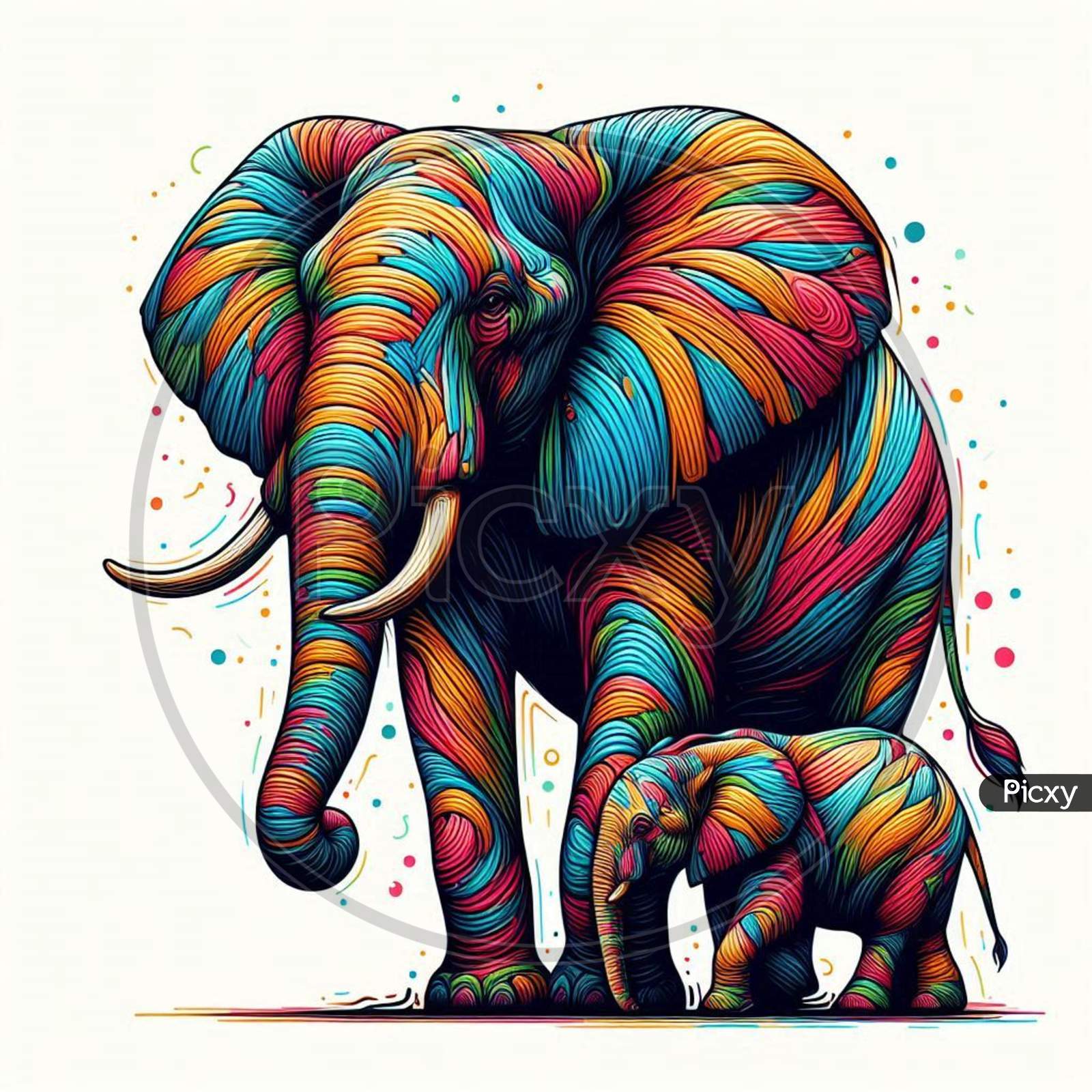 Image of Vibrant Elephant Head Artwork With Futuristic and Gaming