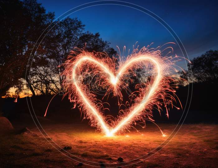 A Heart Shaped Sparkling Fireworks Showing Love And Romance.
