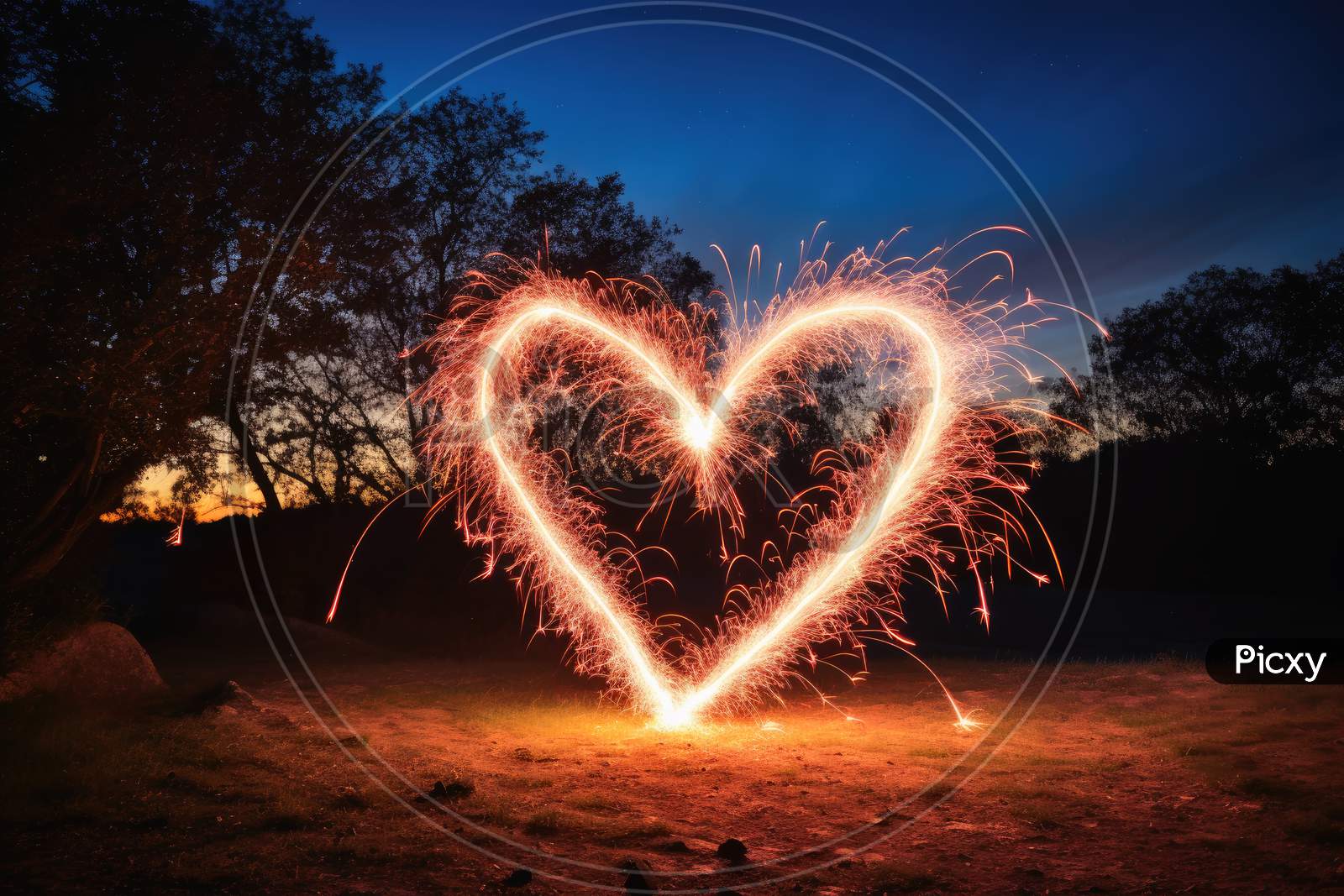A Heart Shaped Sparkling Fireworks Showing Love And Romance.