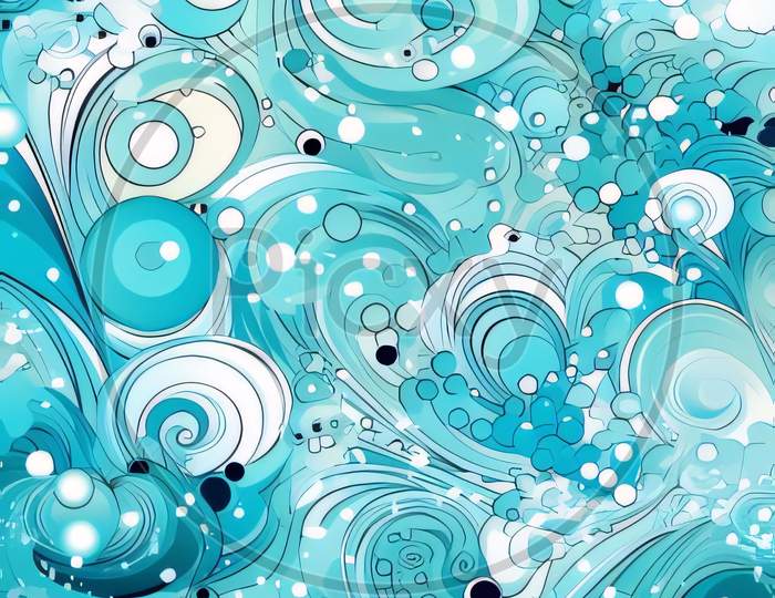 Blue Abstract Background With Waves And Bubbles. Vector Illustration For Your Design