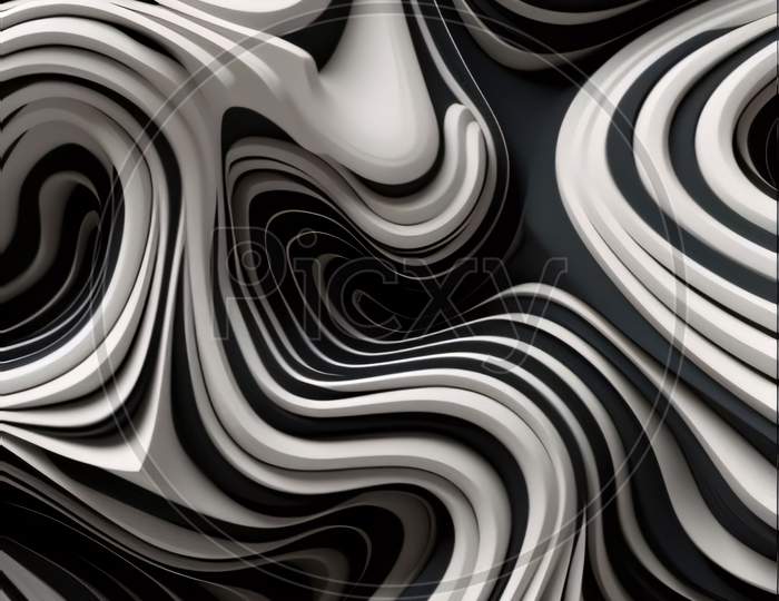 Abstract Black And White Background With Wavy Lines. 3D Rendering