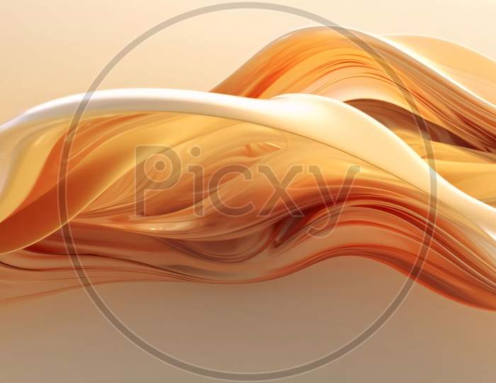 3D Rendering Of Abstract Wavy Silk Fabric Background. Smooth Elegant Golden Silk Texture.