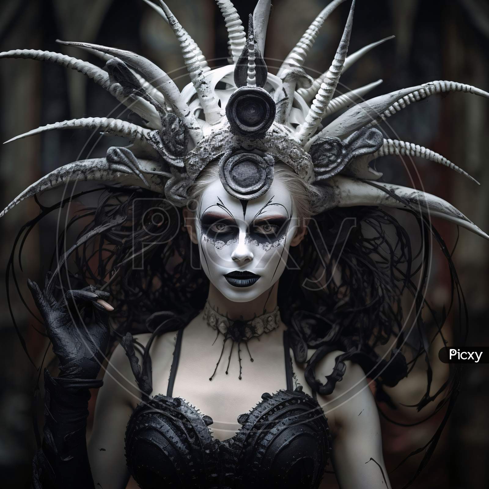 2025年のクリスマスの特別な衣装 of Image Woman Has Decorations Black With Costume Black In アート・デザイン・音楽