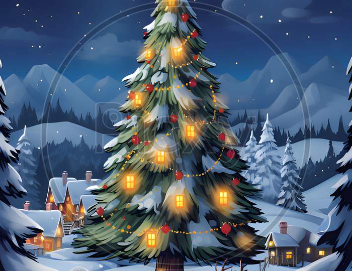 Image of Illustration Of A Christmas Tree With Colorful
