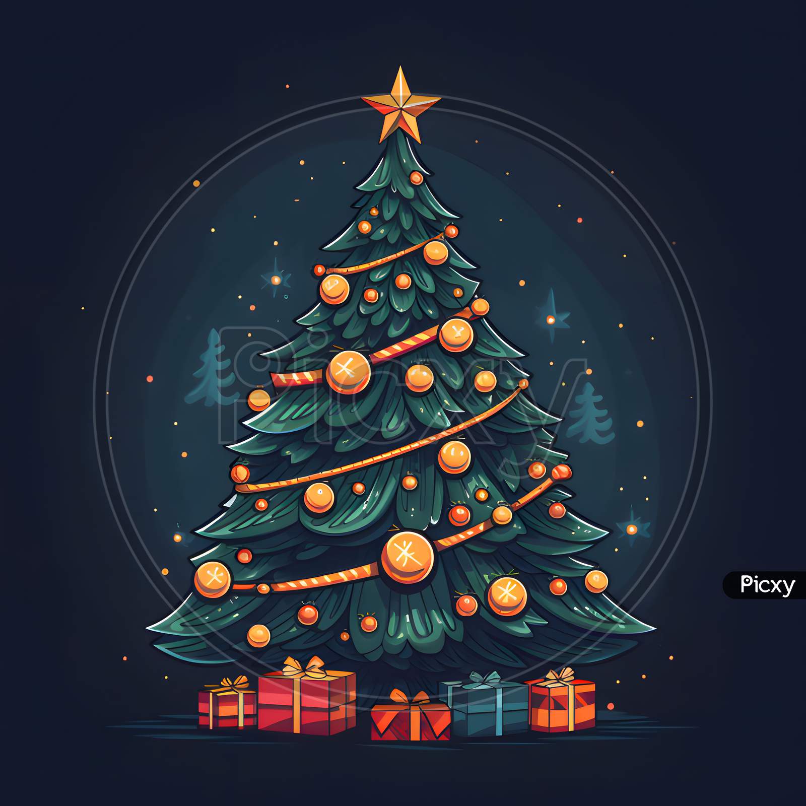 油彩画　Xmas tree Shining Christmas Tree