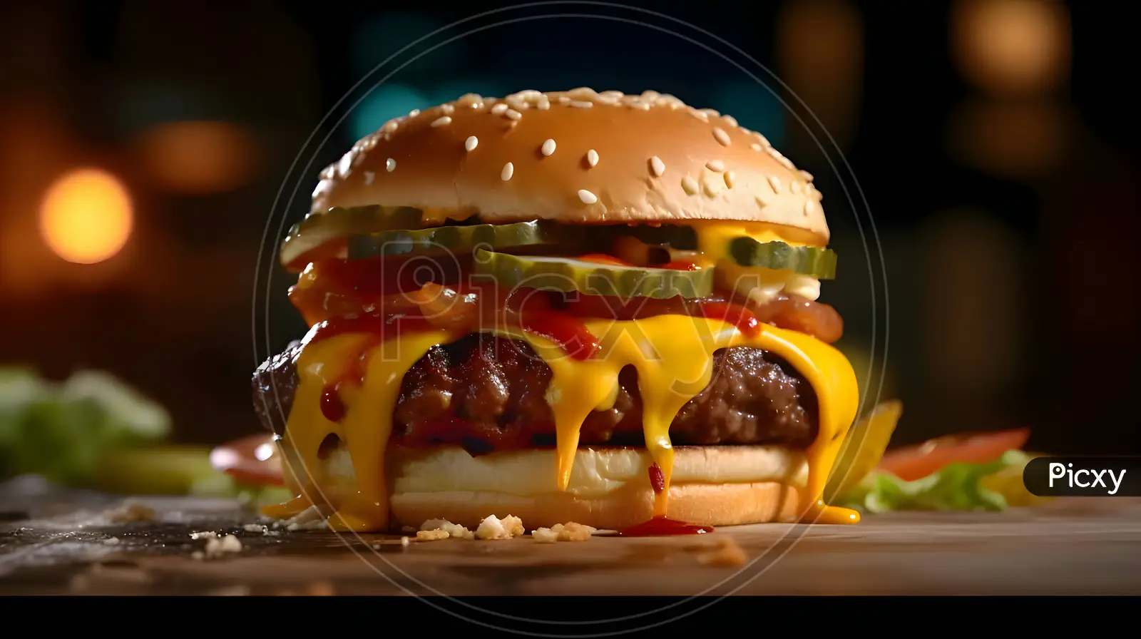 Image of Two Burgers With Cheese, Lettuce, Sauce And Tomato On A