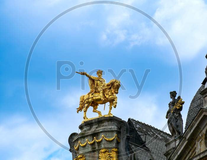 Famous landmark of Charles de Lorraine statue at Grand Place Brussels